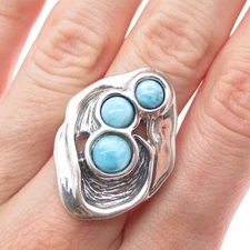 HAGIT GORALI 925 Sterling Silver Vintage Israel Larimar Modernist Ring Size 7