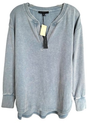 Jane & Delancey Women's Blouse Top Garment Dye Long Sleeve V-Neck Size M Blue