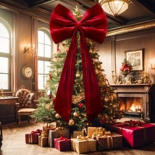 40 Inch Extra Large Velvet Red Bow Valentine Tree Topper Giant Bow Ribbon Par...