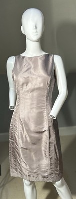Amanda Wakeley Women s 100% Silk Sheath Cocktail Dress Size 8 Taupe Champagne