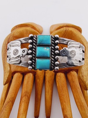 Vtg Maisel's Fred Harvey Era Navajo Sterl Silver Turquoise Thunderbird Cuff 6 