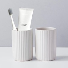 Toothbrush Holders for Bathrooms, Ceramic Tooth Brush Holder Set, Ribbed Bath...