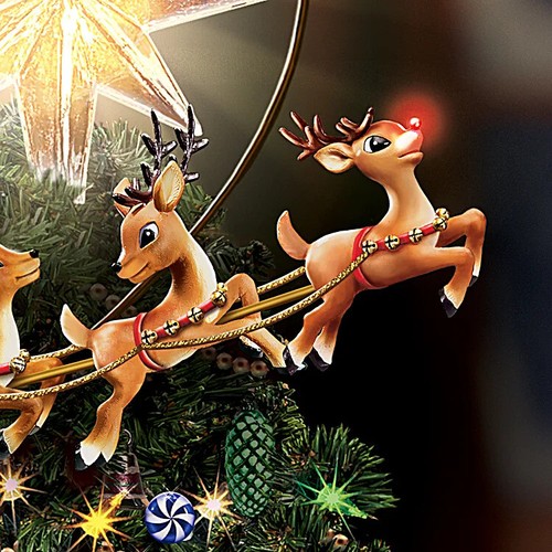 Bradford Exchange Illuminated Rotating Santa and Rudolph Christmas Tree Topper - Picture 3 of 5
