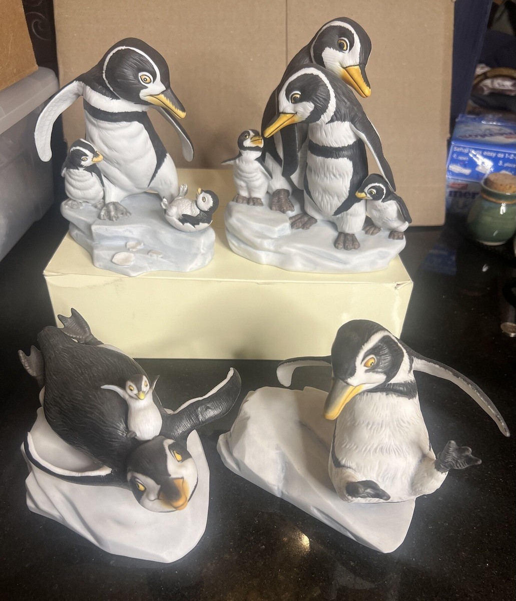Franklin Mint Hand Painted Porcelain Penguins By Michelle Emblem