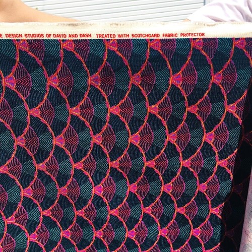 David & Dash Fabric 2.5 Yds Semi Archie Asian Fan South Beach Green Purple Twill - Picture 2 of 9