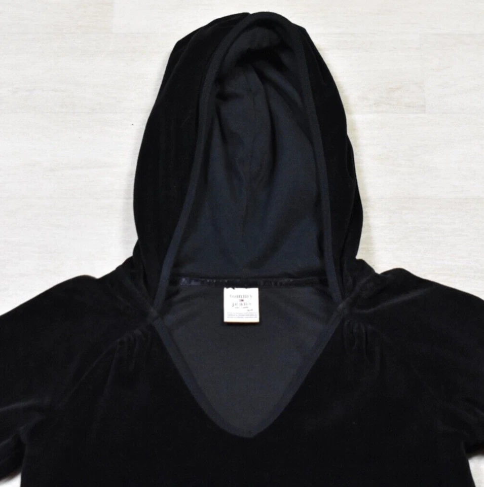 McBling Tommy Hilfiger Sudadera con Capucha Corta Cuello en V Negra Talla Pequeña De Colección Años 2000 Y2K Foto 2 de 4