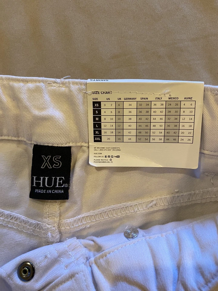 Pantalones Cortos HUE Corte Para Mujer Talla XS Desgastados Tiro Medio Blanco Elastizados Nuevos con Etiquetas Foto 3 de 4