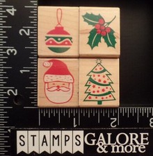 Hero Arts Rubber Stamps LOT 4 MINI HOLIDAY CHRISTMAS SANTA TREE HOLLY 1137