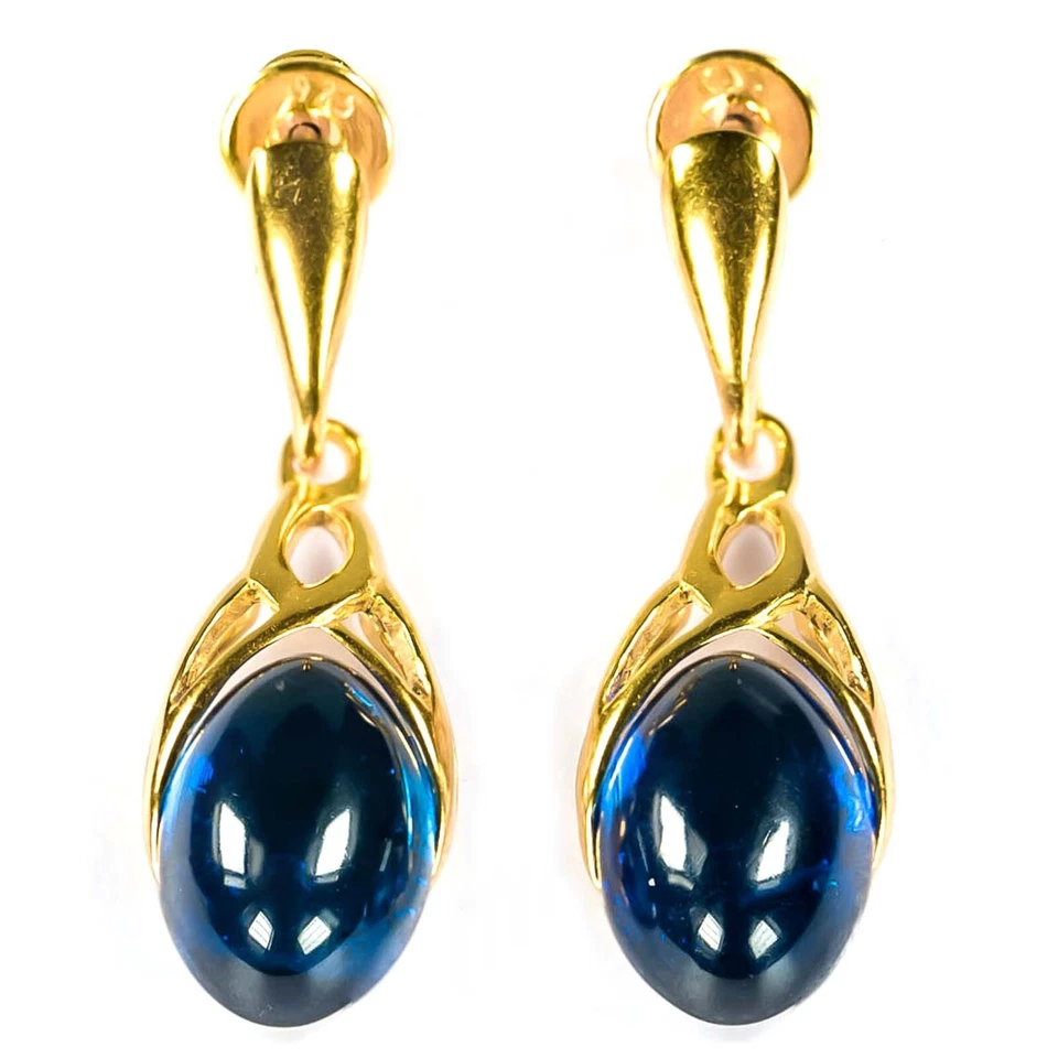 925 Твердое золото покрытием из чистого серебра синий янтарь дизайнерские изящные кельтские серьги - Изображение 2 из 4