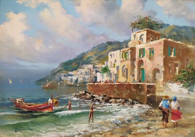 guido antonio mantovani イタリア　画家　油絵　地中海景色 guido antonio mantovani イタリア 画家 油絵 地中海景色 Guido
