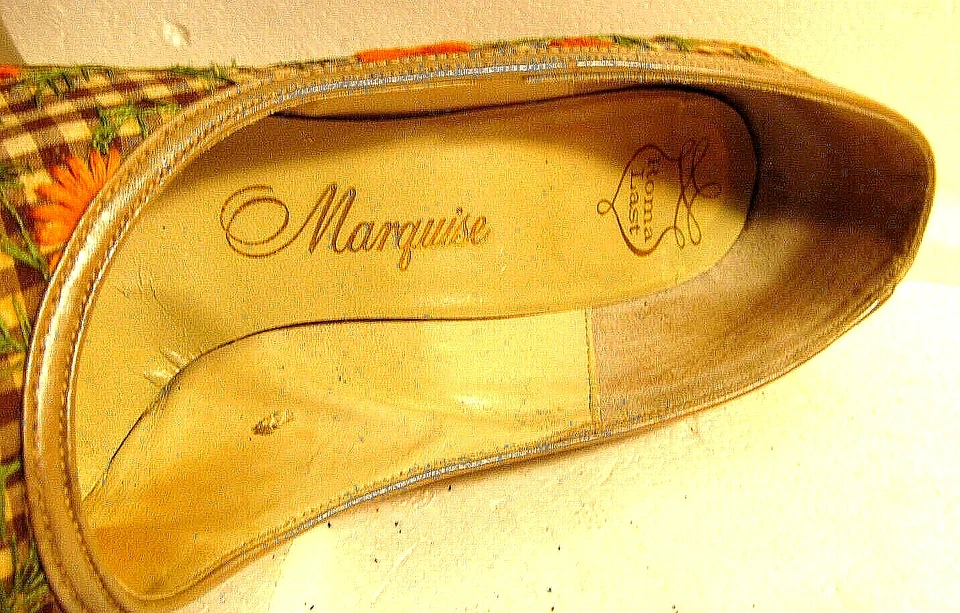 VTG Neiman Marcus Marquise Womens Shoes  3" Heel 8.5 AAA Orange Flowers Orig Box - Image 3 of 4