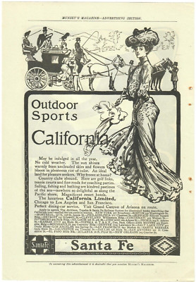1902 Santa Fe Railway Print Ad California Ltd Train Travel Art Nouveau Railroad