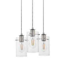 Hampton Bay Regan 3-Light Brushed Nickel Pendant Hanging Light w/ Clear Shades
