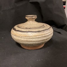 bitossi rosenthal netter pottery Mid Century Striped Lidded Bowl 6x9 In