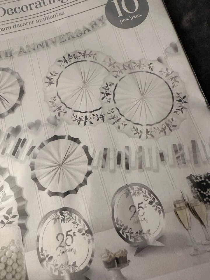 Kit Decoraciones Fiesta 25 Aniversario Plata Blanco Boda Voto Renovación Foto 4 de 4
