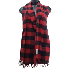 Aldo Scarf Red Black Plaid Fringe Winter 11/64"