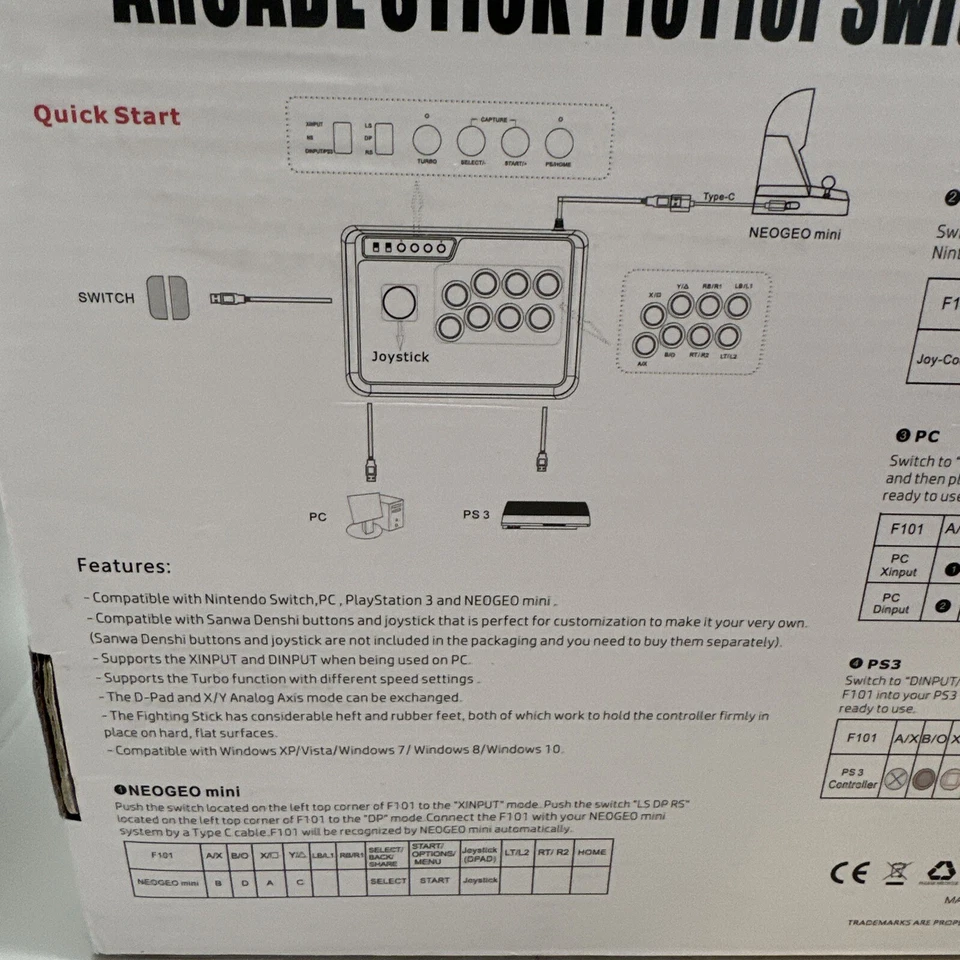 MAYFLASH Arcade Stick F101 for Nintendo Switch/PC/PS3/Neogeo Mini New - Image 4 of 4