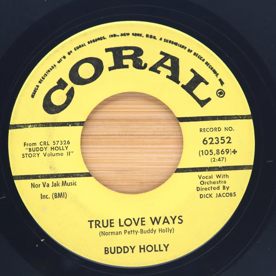 BUDDY HOLLY - BO DIDDLEY / TRUE LOVE WAYS - ROCK ROCKABILLY 45 PROMO CORAL - Image 2 of 2