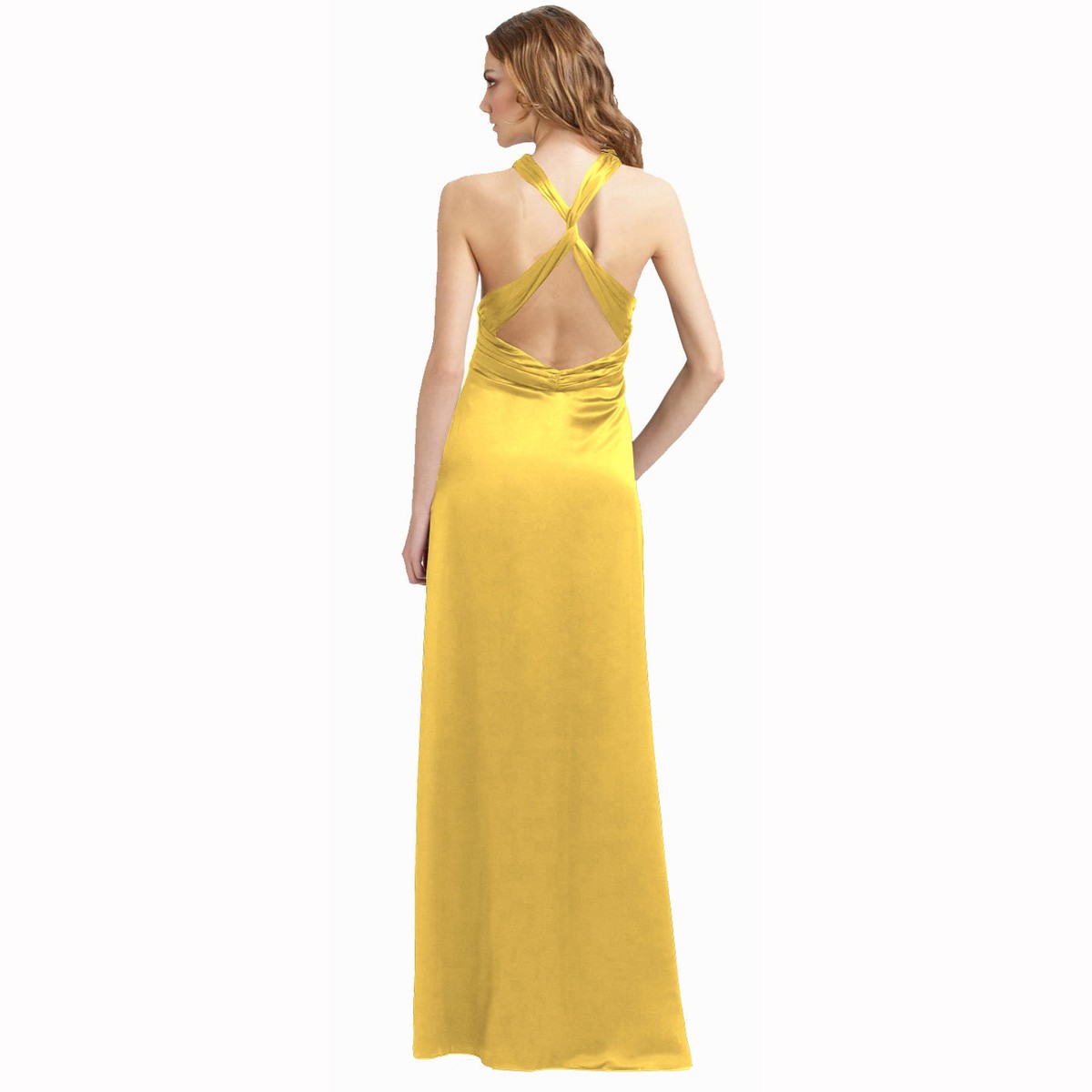 Halter Neck Silky Satin Formal Evening Bridesmaid Dress Party Ball Gown  Yellow | eBay