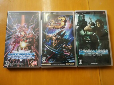 PlayStation psp crisis core , macross ultimate frontier ,monster hunter 3 set 