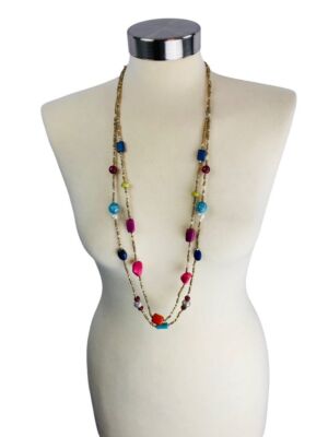 Chico's Goldtone Beaded 36'' Dual Strand Clasp Necklace Multicolor Beading