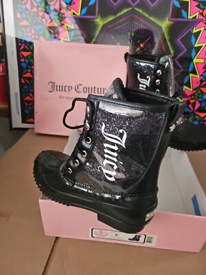 Juicy Couture Women's Black Glitter Talos Lace-Up Duck Rain