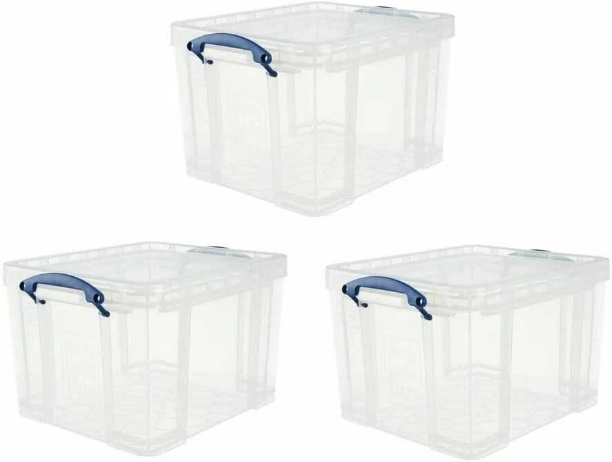REALLY USEFUL STORAGE COMPANY Plastic Storage Box, Really Useful Box 35 Litre 3 Pack, Clear