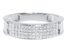 Men's 4 Row Pave Diamond Comfort Band Ring in 10k White Gold 6MM 0.33ct 