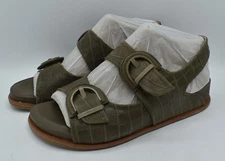 Sofft Womens Size 11 Adalia Olive Buckle Croc Embossed Suede Leather Sandals