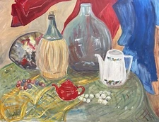 Still Life With Teapot And Coffee Maker Large Gouache Anonymous 20th