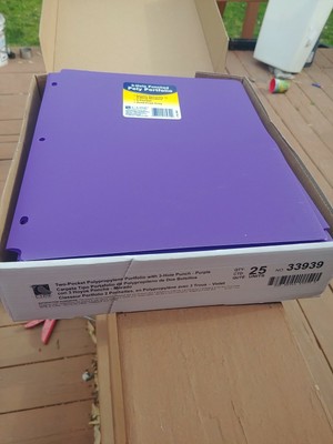 C-Line Poly Folder, 3-Hole Punch, Letter, 2-Pocket, Purple, Pack of 25