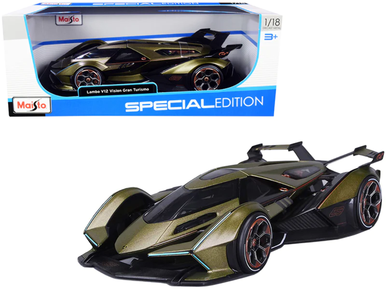Lamborghini V12 Vision Gran Turismo Matt Green Metallic 1/18 Diecast Model Car