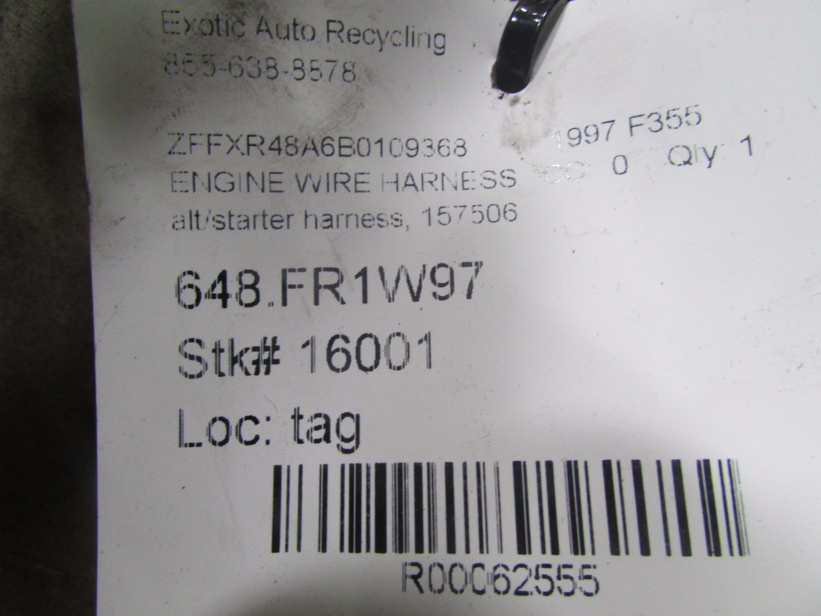 Ferrari F355, Alternator / Starter Wiring Harness, Used, P/N 157506