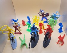Vintage Plastic Cowboys and Indians Standing, Laying  on Horses - Western Toys