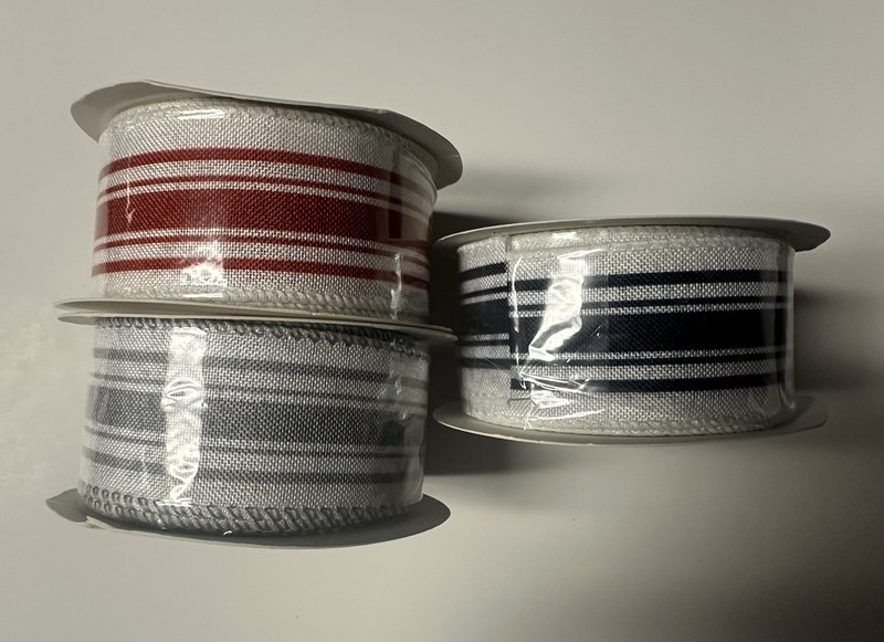 Striped Farmhouse Craft Ribbon Lot of 3 Gray/White, Red/White, Black/White