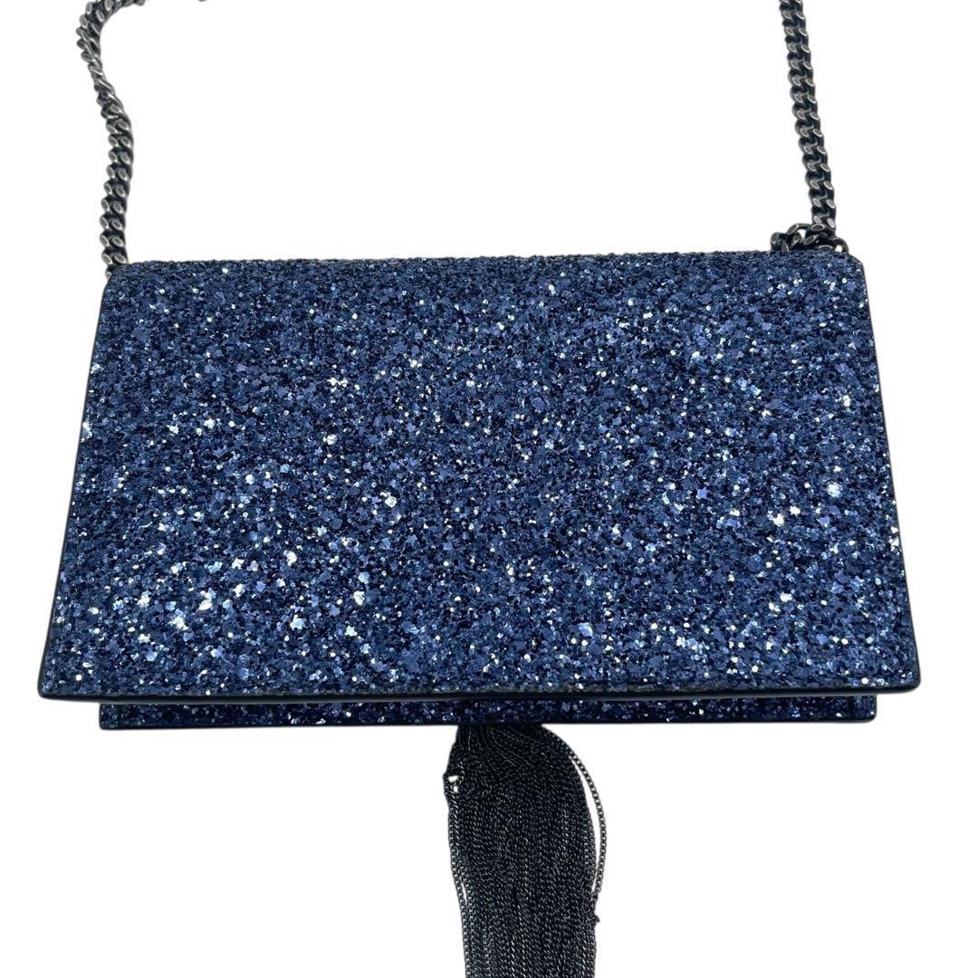 YVES SAINT LAURENT Kate Leather Chain Wallet Shoulder Bag Metallic blue Glitter thumbnail 3