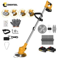 With 2 Battery 21V Electric Cordless Grass Trimmer Strimmer Garden Edger Cutter