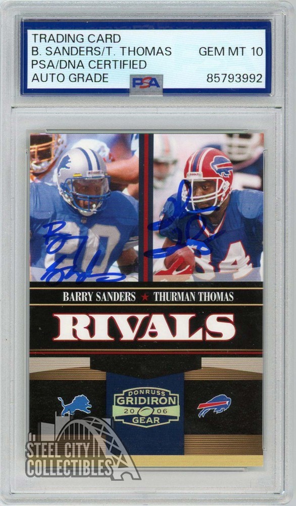 Barry Sanders Thurman Thomas 2006 Gridiron Gear Auto Card #R-7 /100 PSA/DNA 10
