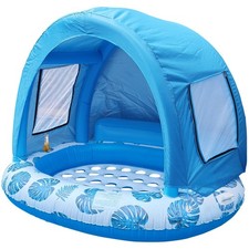 Inflatable Pool Float with Canopy Shade, Extra Large Floating Island, Cup Hol...