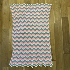 BEAUTIFUL HANDMADE CROCHET BABY BLANKET/AFGHAN PASTEL STRIPES  34 X 38