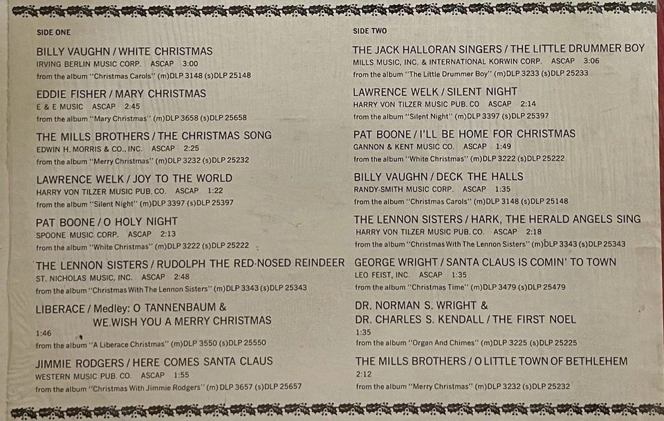 The Dot Records Christmas Sampler LP NM Mills Brothers Pat Boone Lawrence Welk - Image 3 of 3
