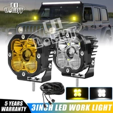 Pair Laser 3"inch LED Work Light Amber White Spot Flood Offroad Driving Lights
