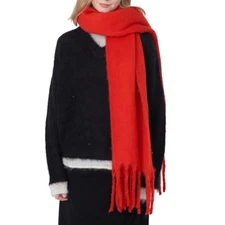 Women Cashmere Feel Scarf, Soft Warm Winter Scarf for Cold Weather, Red