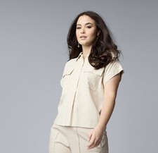 Simply Vera VeraWang Linen Blend Boxy Tunic Sz XXL Oatmeal Beige Pockets