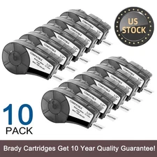 10PK For Brady BMP21-PLUS M21-500-595-WT Label Cartridge Black/White 1/2" x 21'