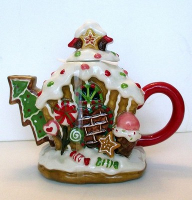 Blue Sky Clayworks 2021 Christmas GINGERBREAD  CANDY TEAPOT NWT Heather Goldminc
