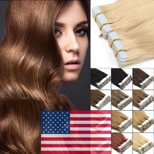 Tape-In Remy Human Hair Extensions Skin Weft Straight Hair Natural Colors 40pcs