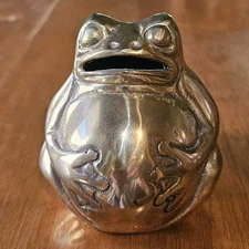 Vintage Brass Frog Toad Coin Bank