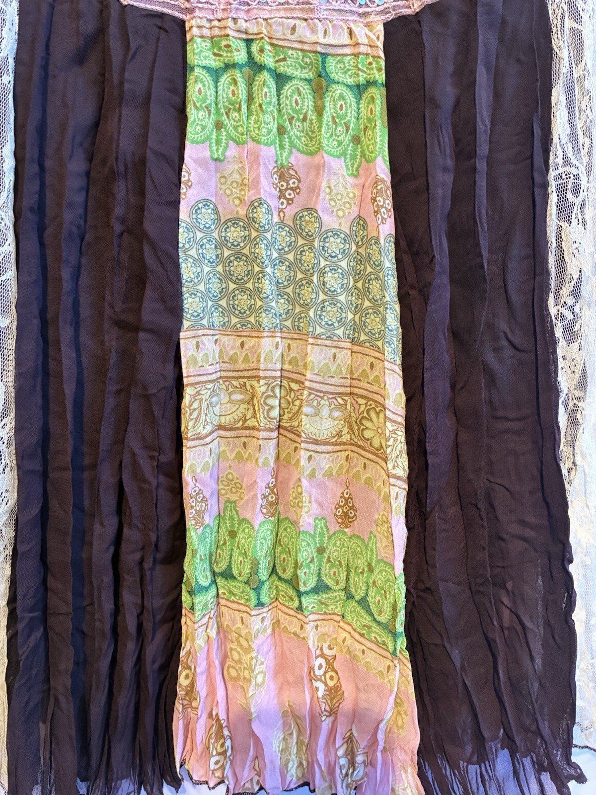 Vanity Lace Patchwork Camisole Sequin Boho Spaghe… - image 4