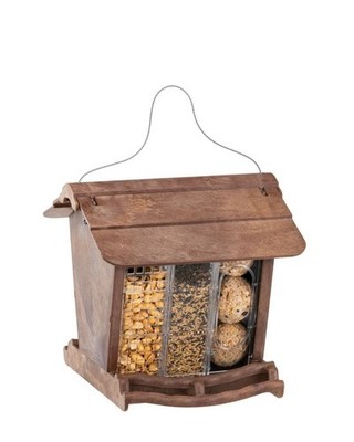 FERPLAST JOK 1 Wildvogelfutterhaus aus Holz - alle Arten von Samen & Fettbällchen Halter